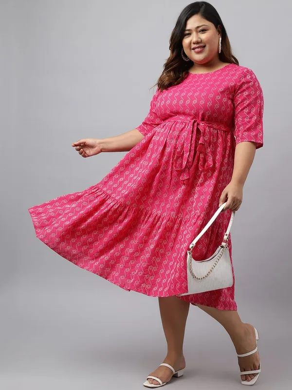 Womens_Pink_Weave_Design_Tie-Up_Western_Dress