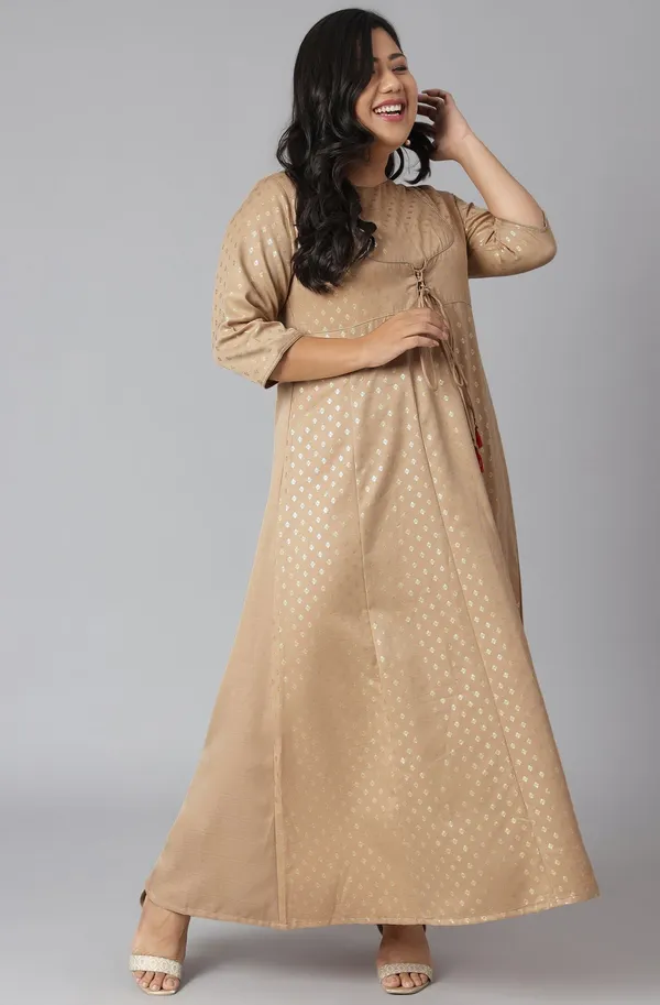 Womens_Plus_Size_Beige_Poly_Silk_Kurta