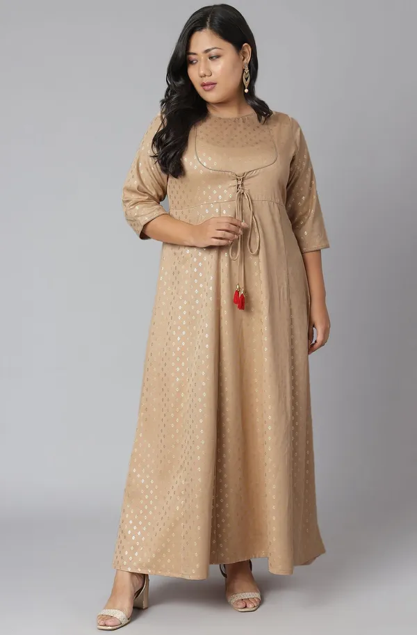 Womens_Plus_Size_Beige_Poly_Silk_Kurta