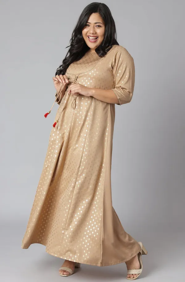 Womens_Plus_Size_Beige_Poly_Silk_Kurta