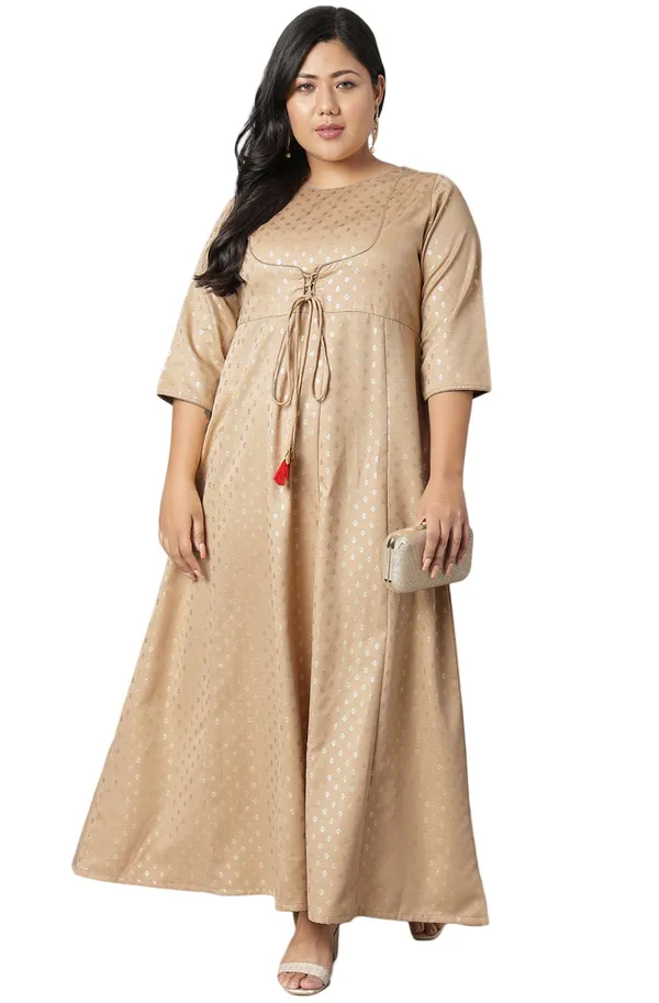 Womens_Plus_Size_Beige_Poly_Silk_Kurta