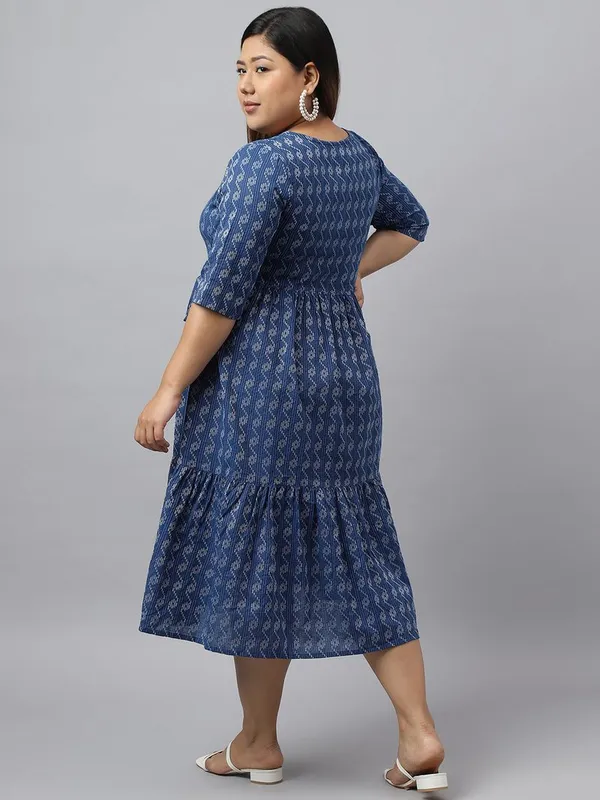 Womens_Plus_Size_Blue_Cotton_Woven_Design_Flared_Dress