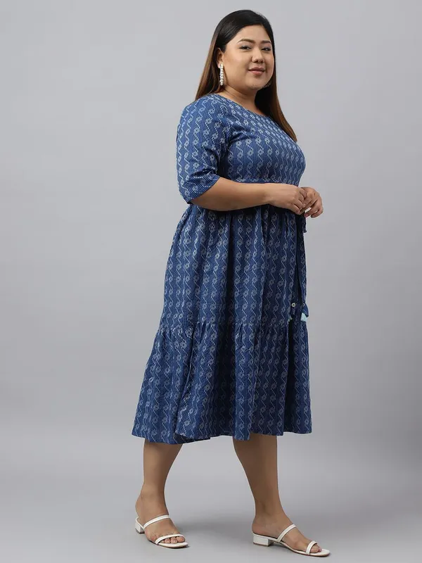 Womens_Plus_Size_Blue_Cotton_Woven_Design_Flared_Dress