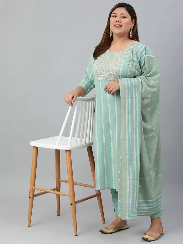 Womens_Plus_Size_Mint_Green_Rayon_Kurta_With_Pant_and_Dupatta_Plus_Size