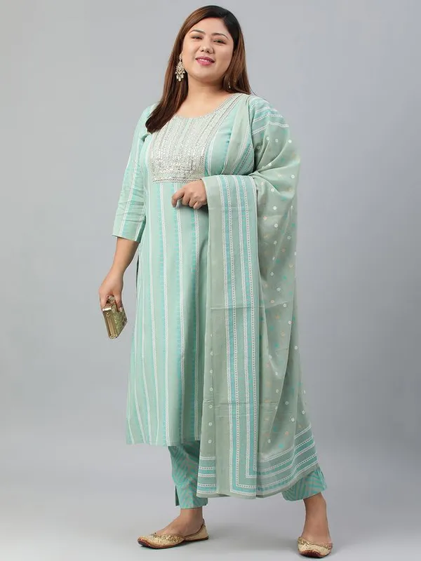 Womens_Plus_Size_Mint_Green_Rayon_Kurta_With_Pant_and_Dupatta_Plus_Size
