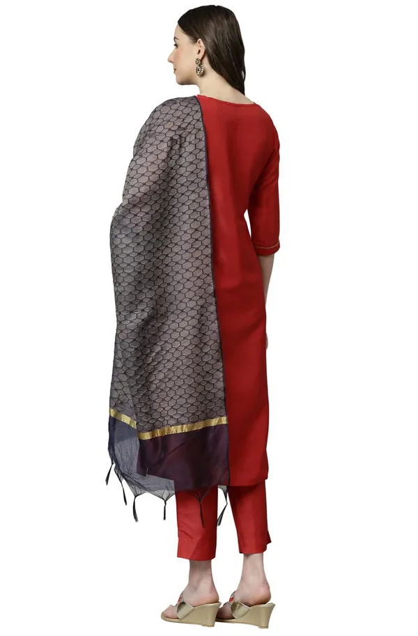 Womens_Red_Poly_Silk_Kurta_with_Pant_and_Dupatta