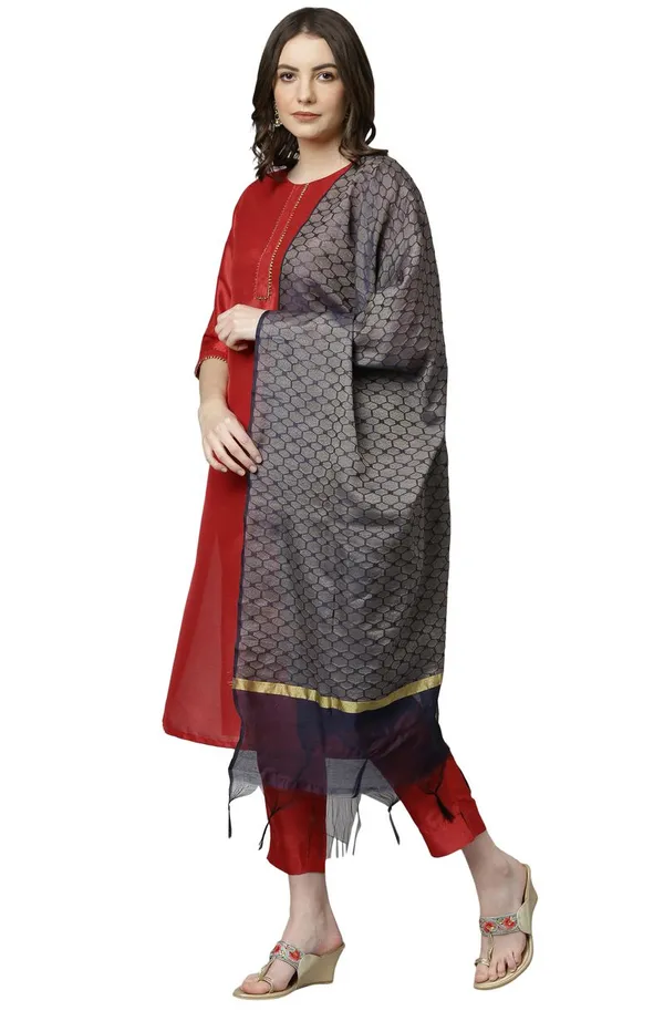 Womens_Red_Poly_Silk_Kurta_with_Pant_and_Dupatta