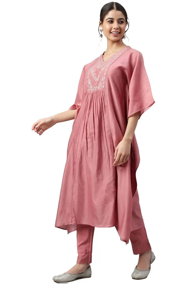 Womens_Rose_Red_Polyester_Solid_Kurta_with_Pant