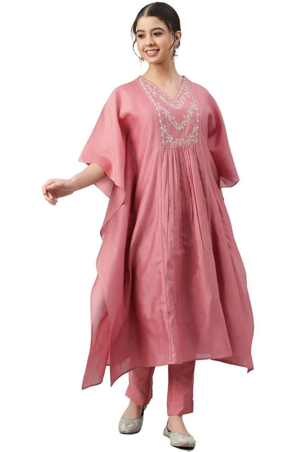 Womens_Rose_Red_Polyester_Solid_Kurta_with_Pant