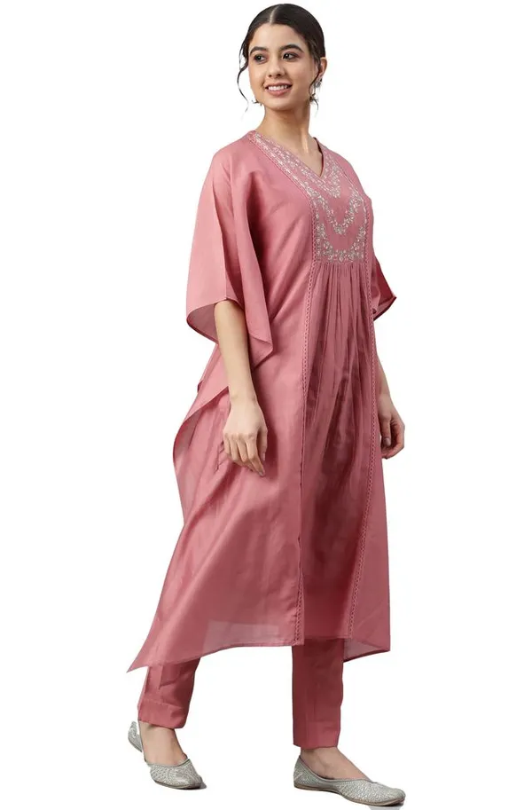 Womens_Rose_Red_Polyester_Solid_Kurta_with_Pant