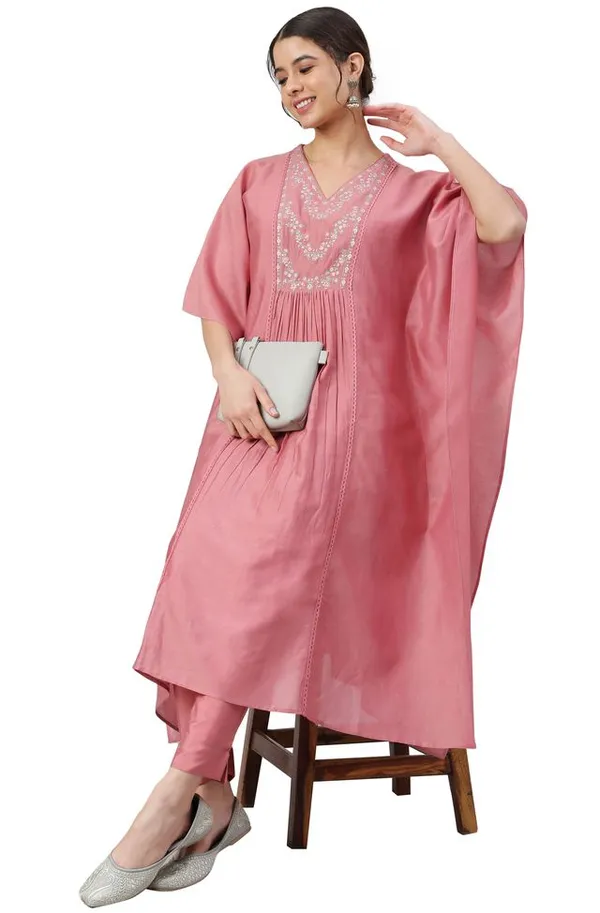 Womens_Rose_Red_Polyester_Solid_Kurta_with_Pant