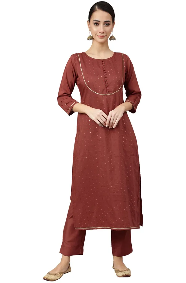 Womens_Rust_Poly_Silk_Sequined_Kurta_with_Pant