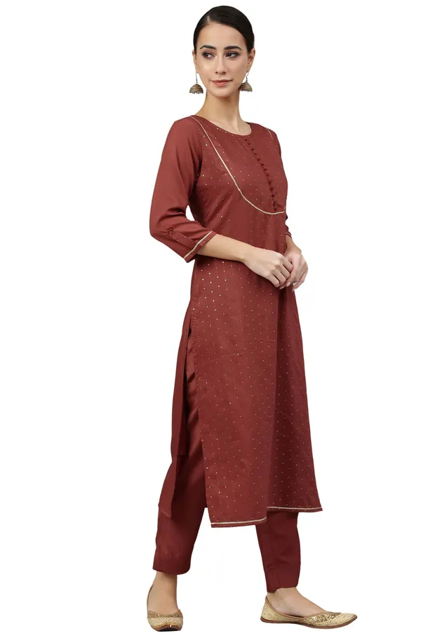 Womens_Rust_Poly_Silk_Sequined_Kurta_with_Pant