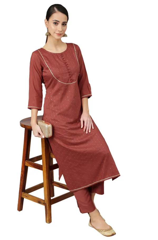 Womens_Rust_Poly_Silk_Sequined_Kurta_with_Pant