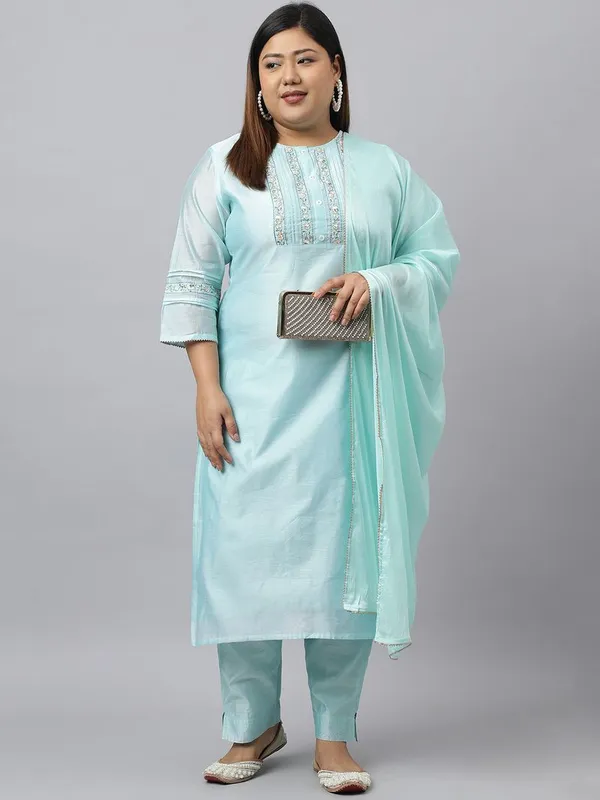 Womens_Sea_Green_Chanderi_Silk_Yoke_Embroidery_Kurta_with_Pant_and_Dupatta