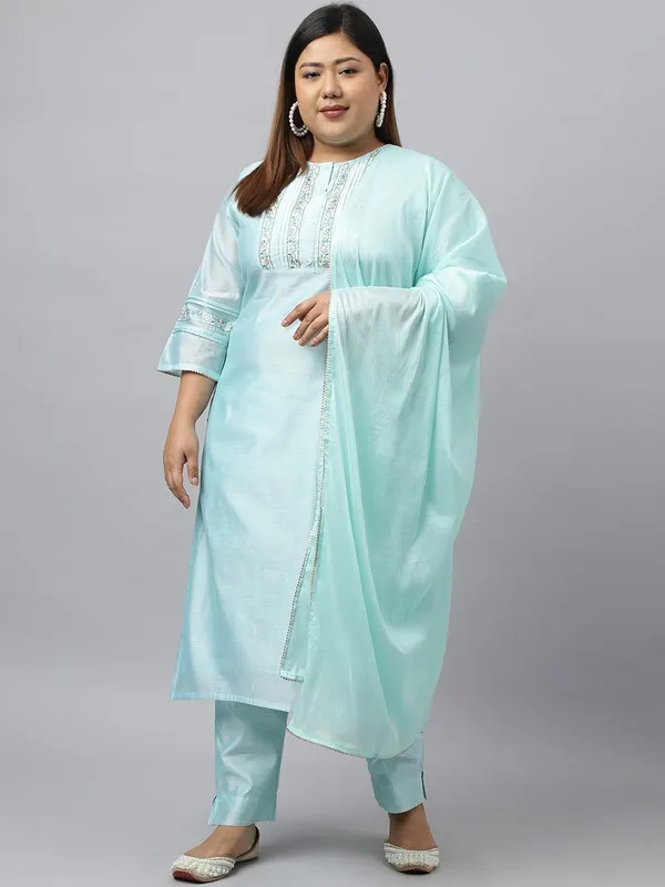 Womens_Sea_Green_Chanderi_Silk_Yoke_Embroidery_Kurta_with_Pant_and_Dupatta