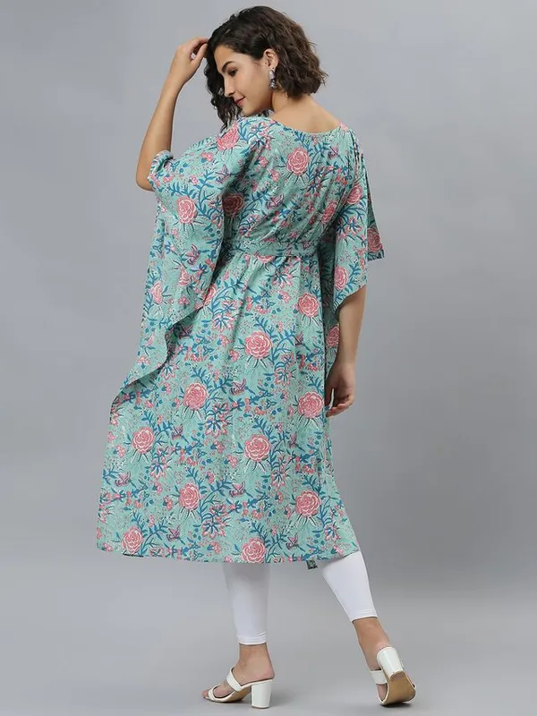 Womens_Sea_Green_Cotton_Floral_Printed_Kaftan_Kurta