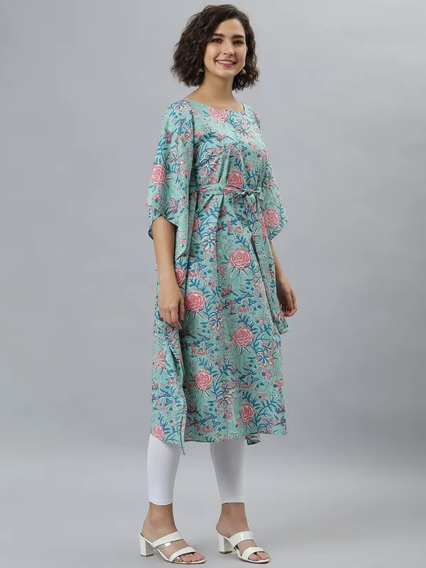 Womens_Sea_Green_Cotton_Floral_Printed_Kaftan_Kurta