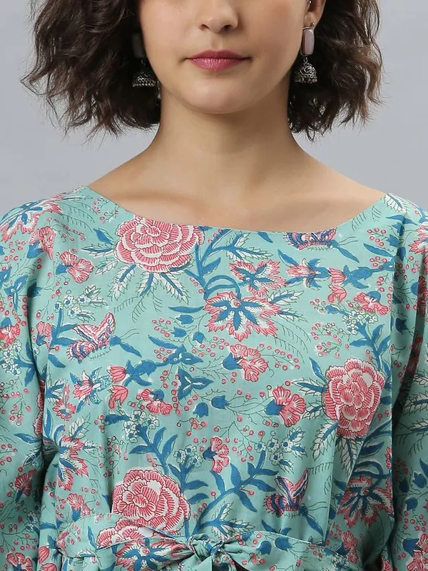 Womens_Sea_Green_Cotton_Floral_Printed_Kaftan_Kurta