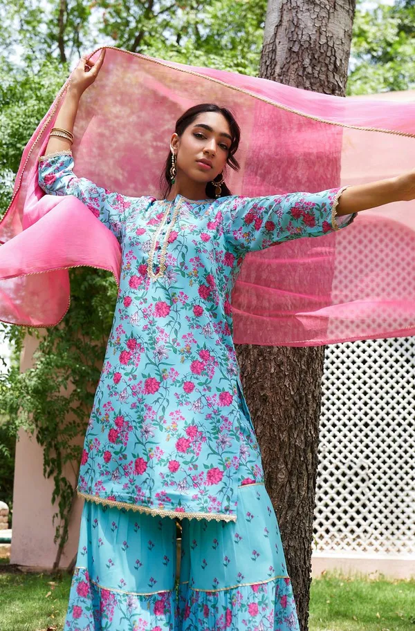 Womens_Sky_Blue_Georgette_Digital_Floral_Printed_Short_Kurta_with_Sharara_and_Dupatta