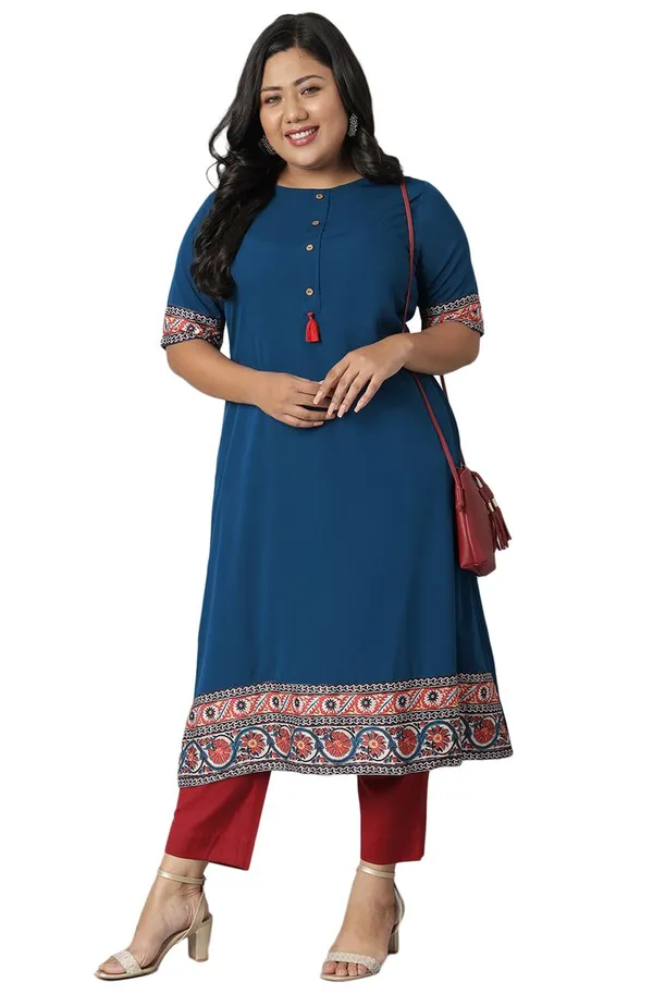 Womens_Teal_Poly_Crepe_Floral_Print_A-line_Kurta