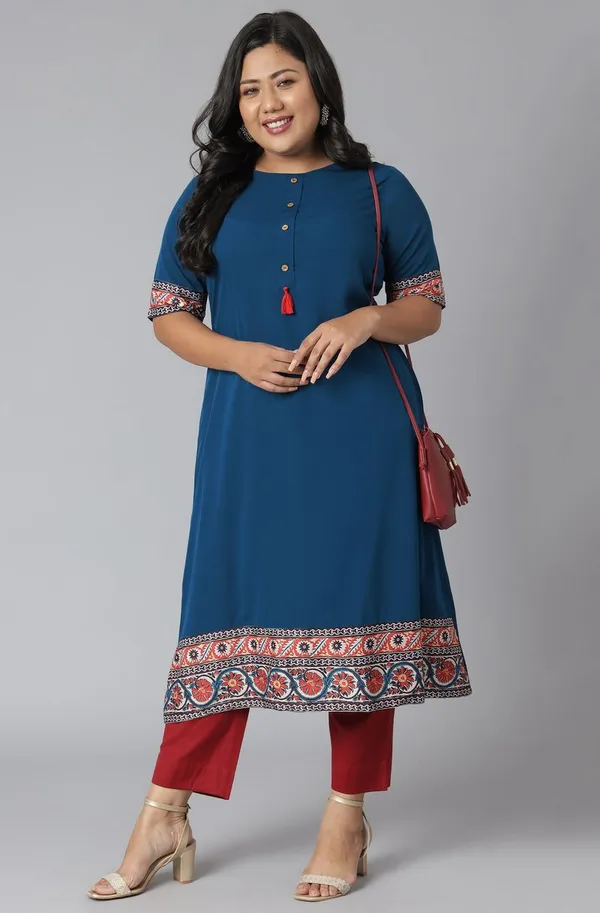 Womens_Teal_Poly_Crepe_Floral_Print_A-line_Kurta