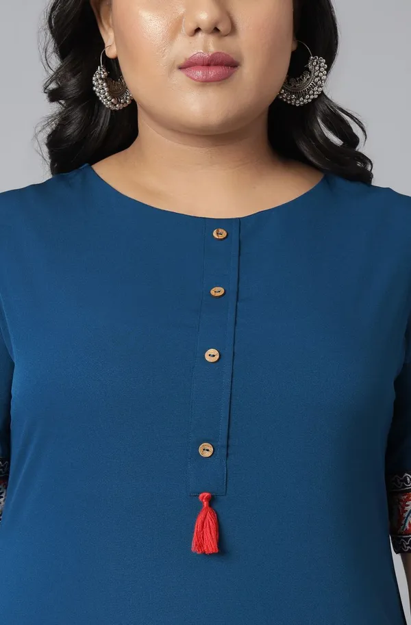 Womens_Teal_Poly_Crepe_Floral_Print_A-line_Kurta