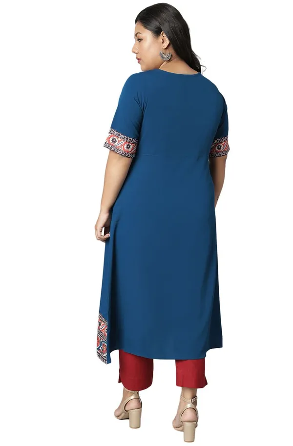 Womens_Teal_Poly_Crepe_Floral_Print_A-line_Kurta