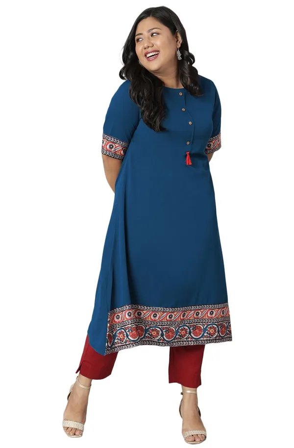 Womens_Teal_Poly_Crepe_Floral_Print_A-line_Kurta