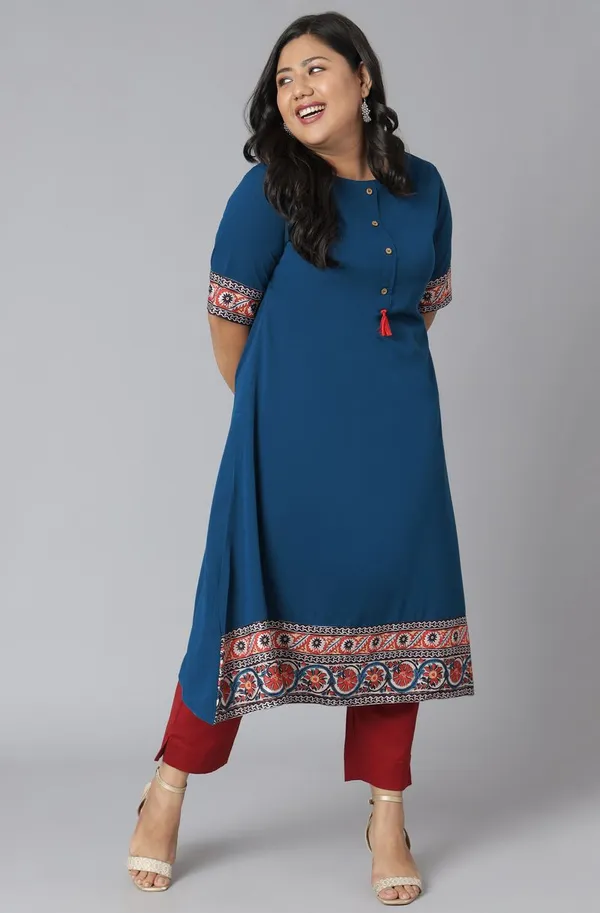 Womens_Teal_Poly_Crepe_Floral_Print_A-line_Kurta
