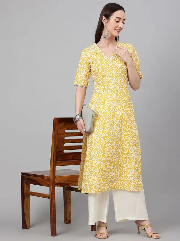 Womens_Yellow_Cambric_Cotton_Printed_Straight_Kurta