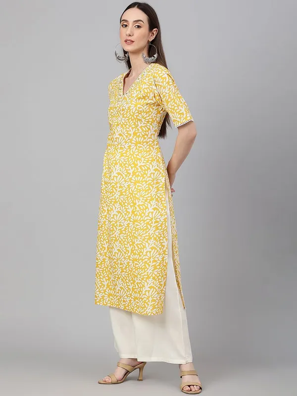 Womens_Yellow_Cambric_Cotton_Printed_Straight_Kurta