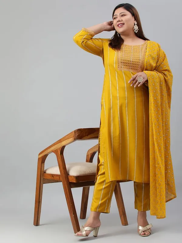 XL_LOVE_Plus_Size_Mustard_Rayon_Kurta_With_Pant_and_Dupatta