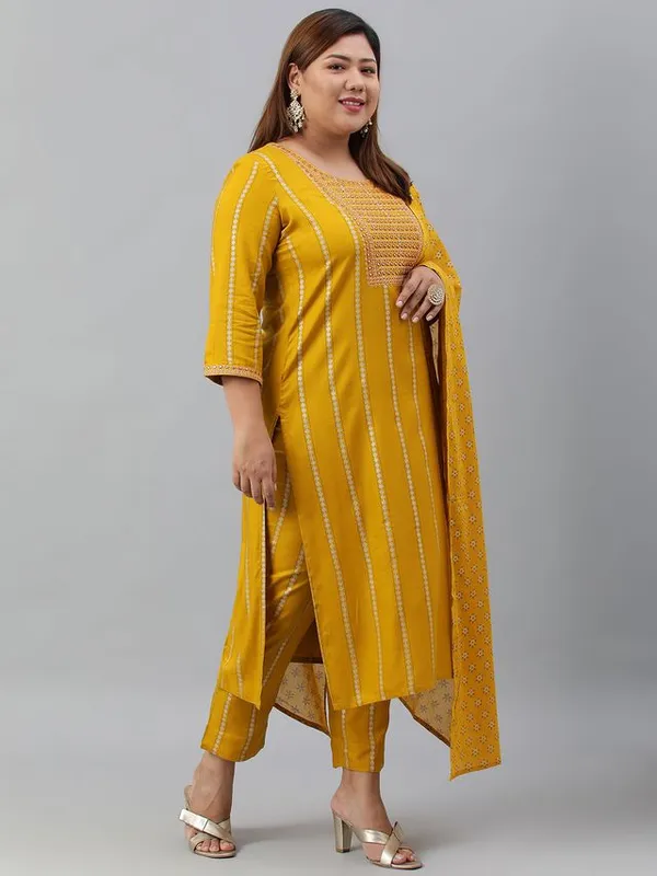 XL_LOVE_Plus_Size_Mustard_Rayon_Kurta_With_Pant_and_Dupatta