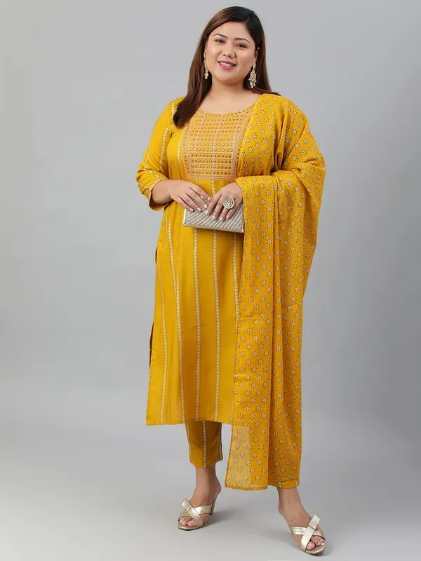 XL_LOVE_Plus_Size_Mustard_Rayon_Kurta_With_Pant_and_Dupatta