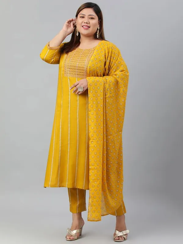 XL_LOVE_Plus_Size_Mustard_Rayon_Kurta_With_Pant_and_Dupatta