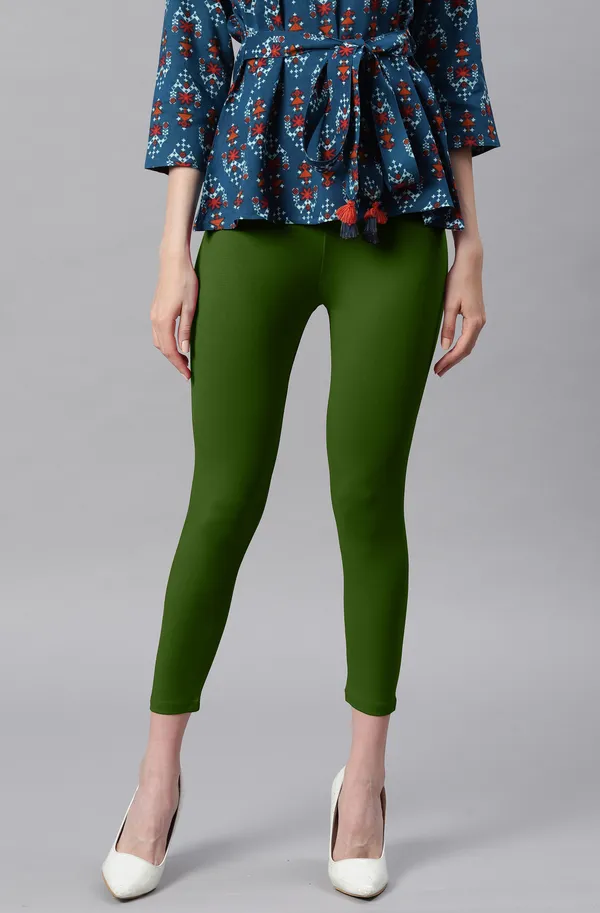 Green_and_Orange_Rayon_Blend_Leggings_With_Elasticated_Waist_For_Women_Combo_Set_(Pack_Of_2)