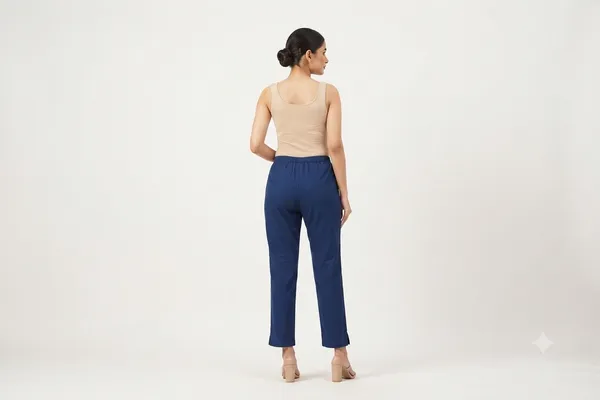 FOLLOWMI_Women's_Solid_Royal_Blue_Straight_Fit_Cotton_Pants_with_Elastic_Waist_&_Side_Pockets