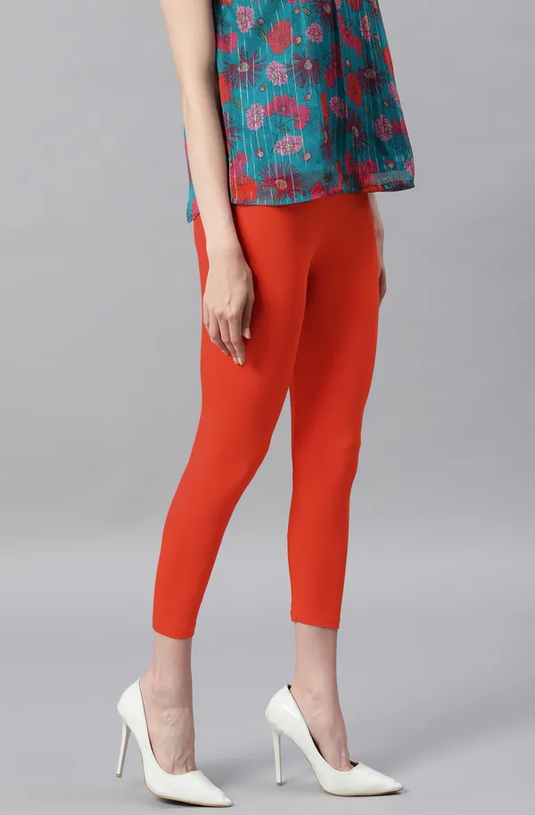 Orange_Rayon_Blend_Leggings_With_Elasticated_Waist_For_Women