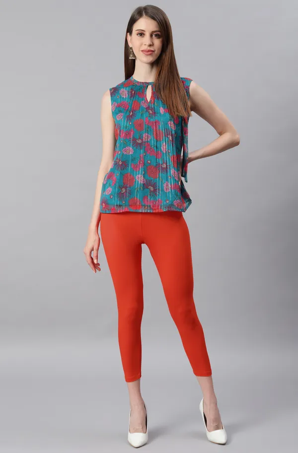 Orange_Rayon_Blend_Leggings_With_Elasticated_Waist_For_Women