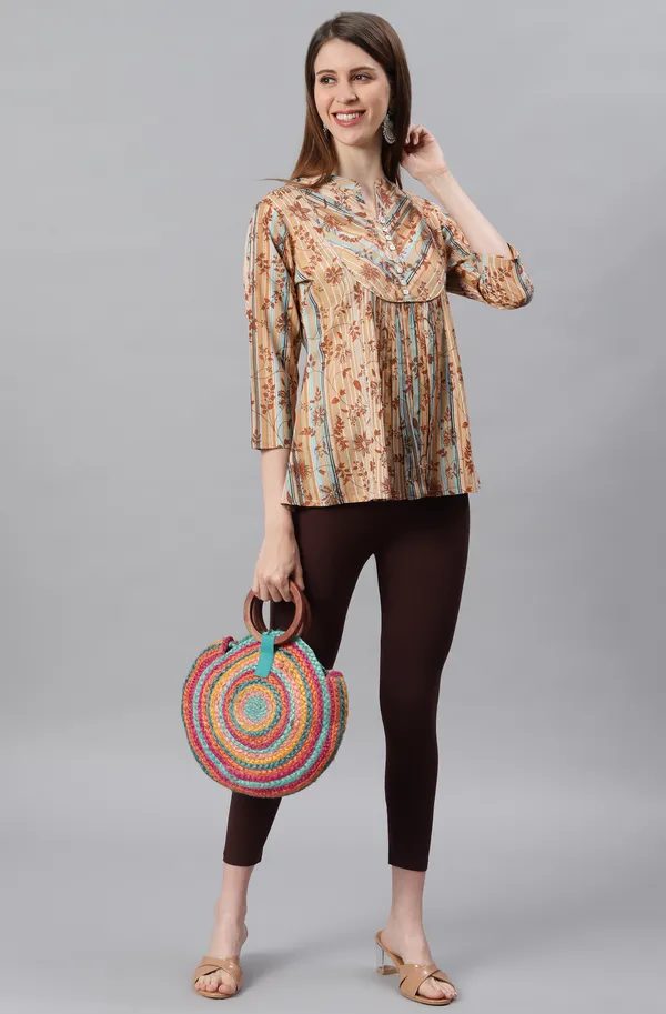 Brown_Rayon_Blend_Leggings_With_Elasticated_Waist_For_Women