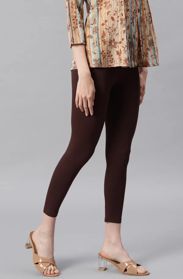 Brown_Rayon_Blend_Leggings_With_Elasticated_Waist_For_Women