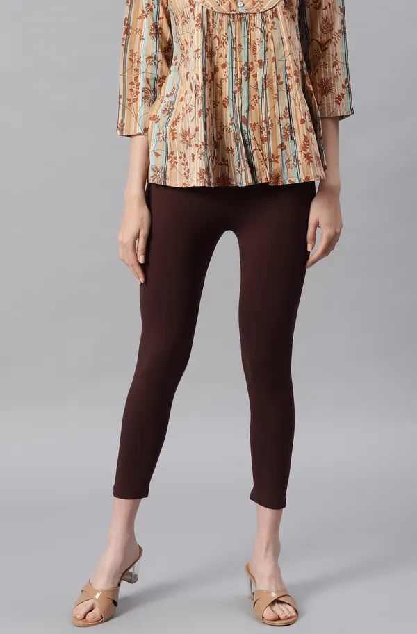 Brown_Rayon_Blend_Leggings_With_Elasticated_Waist_For_Women