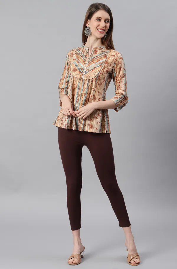 Brown_Rayon_Blend_Leggings_With_Elasticated_Waist_For_Women