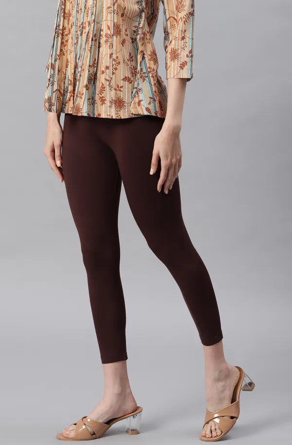 Brown_Rayon_Blend_Leggings_With_Elasticated_Waist_For_Women