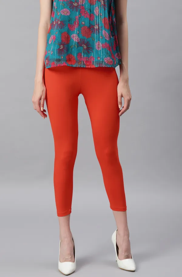 Black_and_Orange_Rayon_Blend_Leggings_With_Elasticated_Waist_For_Women_Combo_Set_(Pack_Of_2)