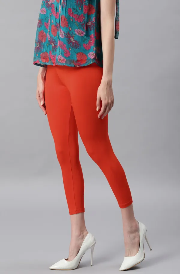 Black_and_Orange_Rayon_Blend_Leggings_With_Elasticated_Waist_For_Women_Combo_Set_(Pack_Of_2)