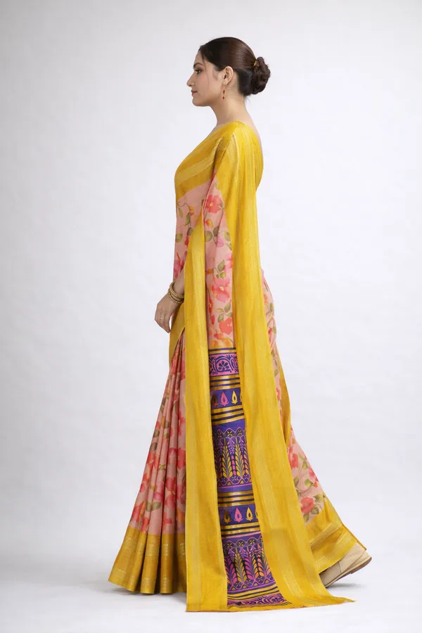 Eva_Pattu_NX_Jacquard_Bamboo_Crush_Saree_in_Mustard_Yellow_with_Floral_&_Temple_Border