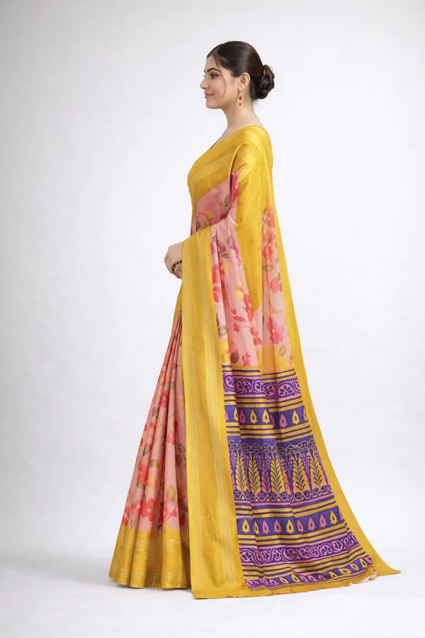Eva_Pattu_NX_Jacquard_Bamboo_Crush_Saree_in_Mustard_Yellow_with_Floral_&_Temple_Border