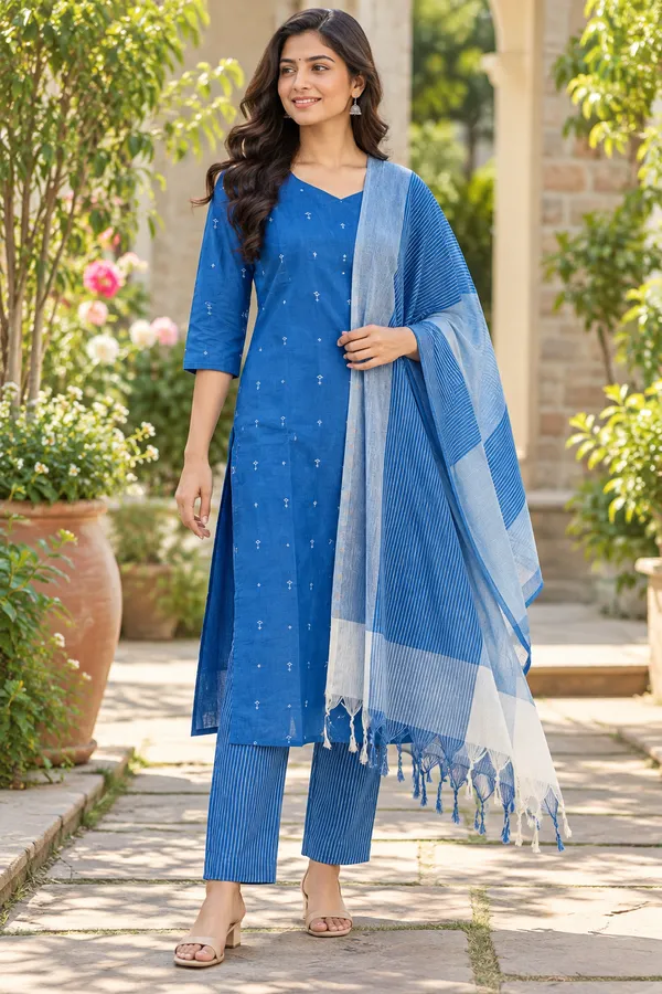 Women’s_South_Cotton_Butta_Kurta_Pant_Dupatta_Set